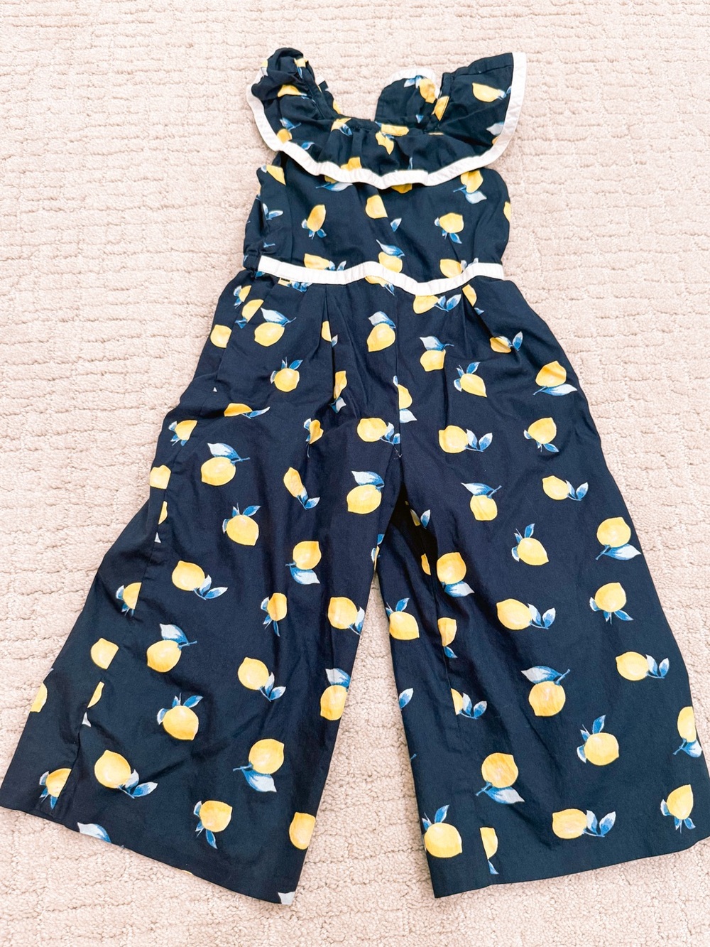 Janie and Jack Navy Jumpsuit with Yellow Lemon Print